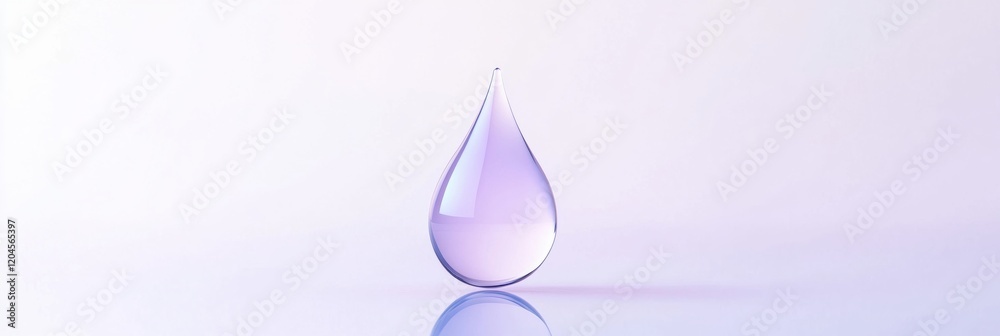 Poster Purplish water droplet resting on a smooth surface reflecting soft light in a minimalist setting with calming colors. Generative AI