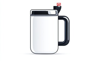 Fototapeta premium A sleek, modern mug design with a black handle and lid, set against a minimalist background