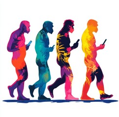 Silhouettes tracing human evolution, ending with the depiction of an evolved human in different职业 fields