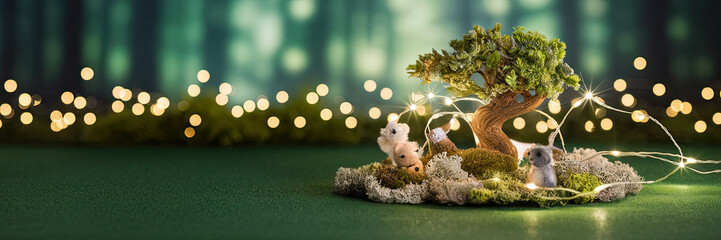Enchanting Fairy Garden with Bunnies Lights Tree