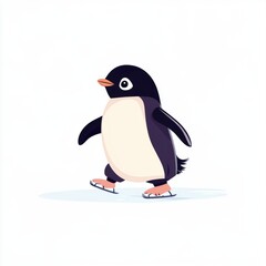 Cute penguin ice skate cartoon style