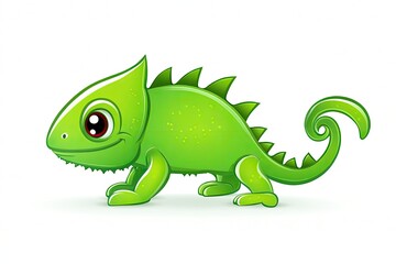 Fototapeta premium Colorful cartoon chameleon character standing on a white background, showcasing vibrant design features
