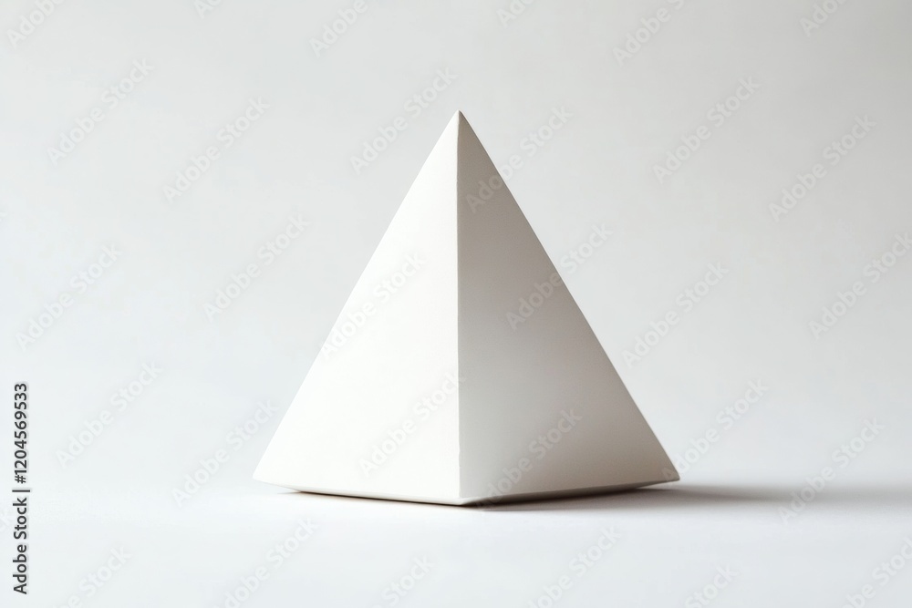 Aufkleber Minimalist white pyramid sculpture placed on a plain surface creating a serene atmosphere in a well lit environment. Generative AI