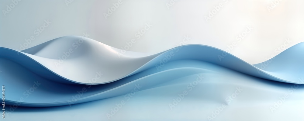Leinwandbilder Abstract design features smooth flowing blue, white waves on light background. Elegant minimalist design suitable for modern projects. Soft colors create calm, serene atmosphere. Ideal for