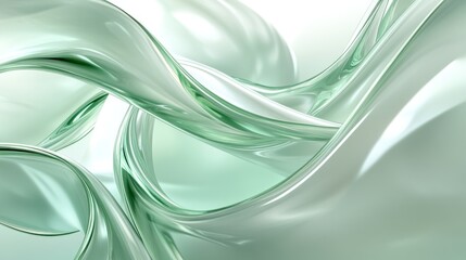 Fototapeta premium Abstract green flowing liquid, glossy curves and swirls, 3D render.