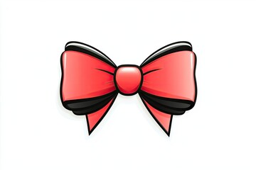 A vibrant red and black cartoon bow on a white background, ideal for festive decorations