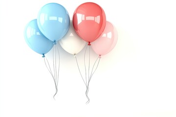 Colorful balloons in pastel shades floating against a clean white background, suggesting celebration