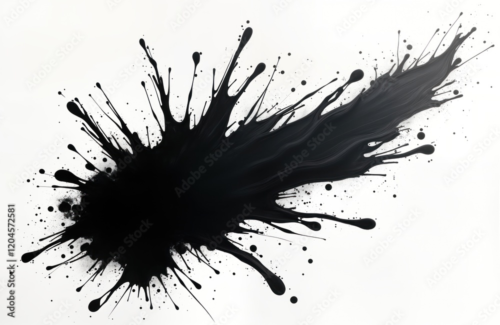 Poster abstract black ink splash art. dynamic paint splatter on white background. japanese style brushstrok