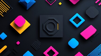 Abstract Geometric Shapes Dark Background Colorful 3D Render