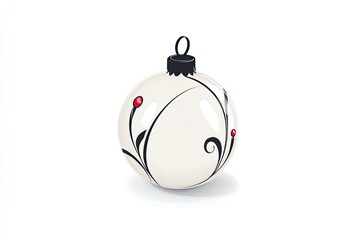 Decorative white Christmas ornament with floral design and red accents, isolated on white background