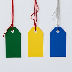 Colorful tags arranged in a row with bright hues for various labeling needs during crafting or organization projects