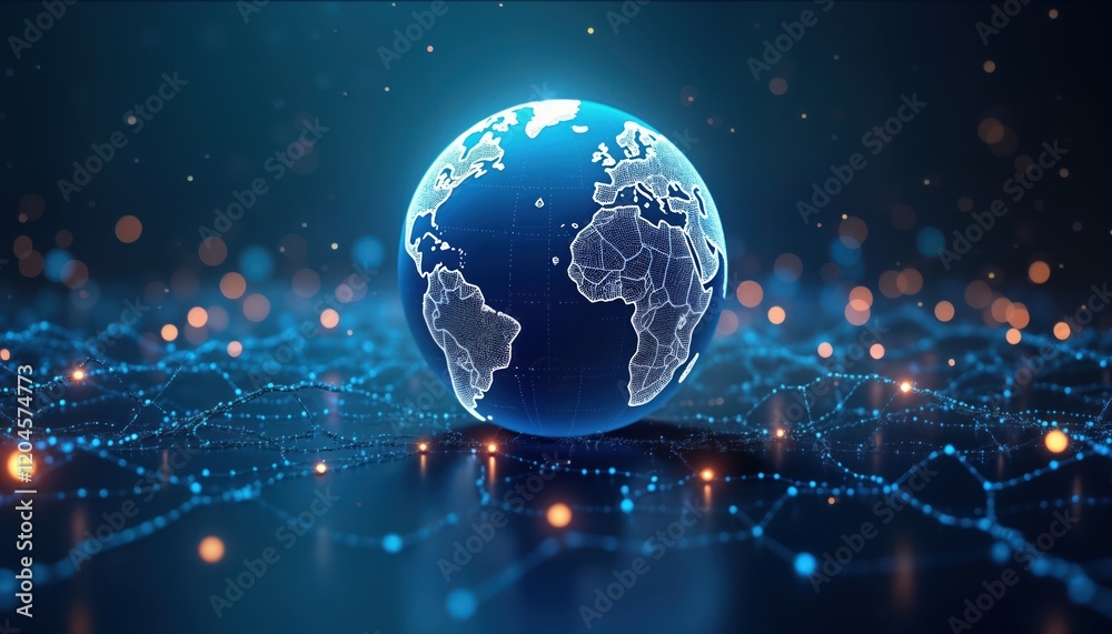 Aufkleber global digital network concept. futuristic illustration shows earth with digital connections. intern