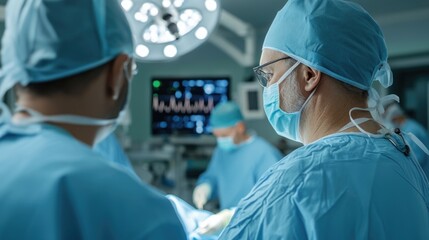 Medical care - insightful glimpse into a hospital surgery area, showcasing collaboration of doctors, innovative instruments, focused atmosphere of precision and healing.