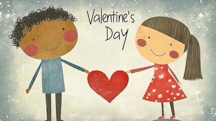 Cute boy and girl joyfully holding big red heart, Valentines day