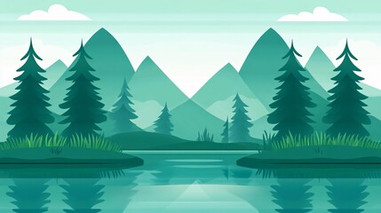 Serene Mountain Lake Landscape Illustration