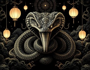 Majestic Snake King in a Mystical Chinese Night Setting