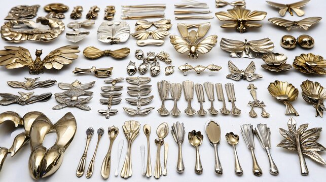 Elegant Gold & Silver Butterfly, Flower & Leaf Sculptures