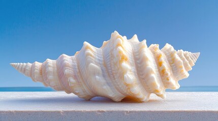 Seashell on beach, ocean background, summer vacation