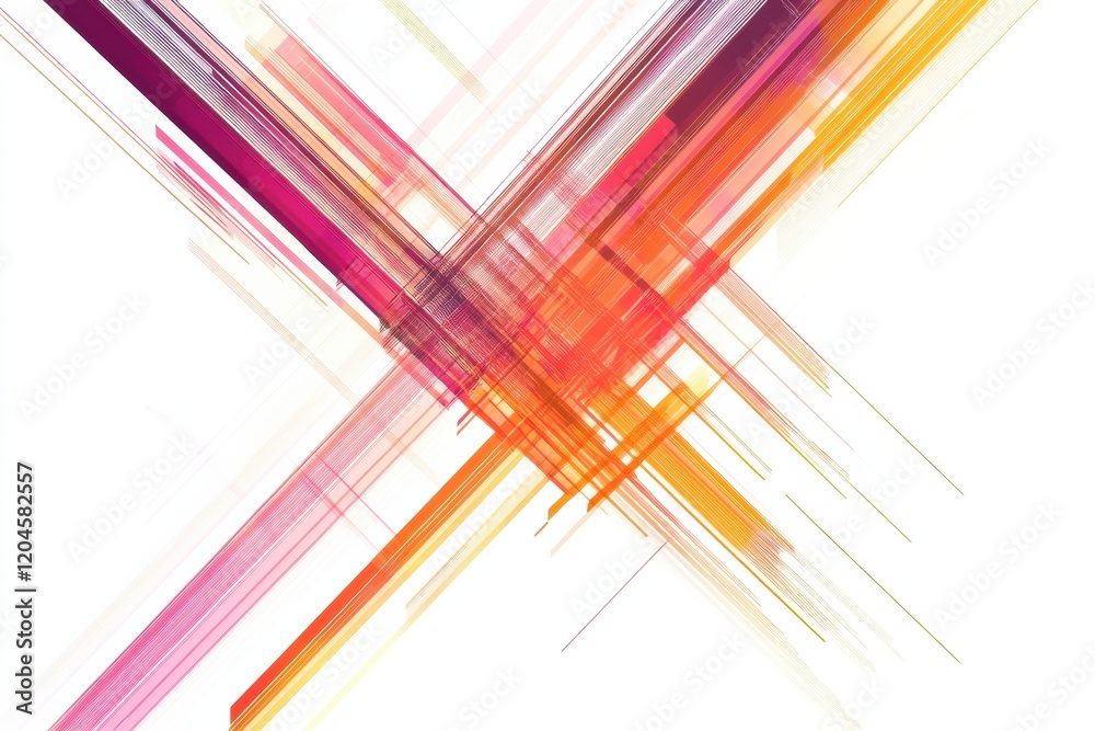 Aufkleber Vibrant abstract lines intersecting in dynamic patterns with a bright color palette of red, orange, pink, and yellow. Generative AI