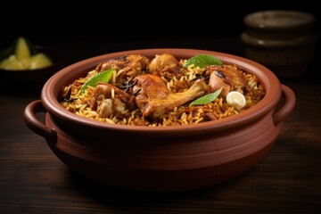 Indian non vegetarian food a popular dish is cooked in a clay pot known as Haandi