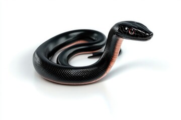Obraz premium Realistic black snake coiled on a white surface, showcasing intricate details and textures