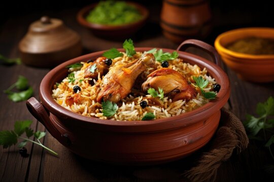 Indian non vegetarian food a popular dish is cooked in a clay pot known as Haandi