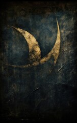 Abstract Gold and Dark Blue Crescent Moon Art Painting