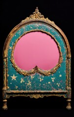 Antique Ornate Headboard with Pink Center and Teal Starry Night Design