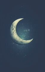 Crescent Moon in Night Sky with Sparkling Stars and Glowing Light