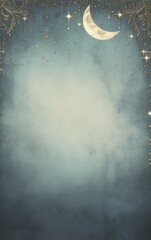 Enchanted Night Sky Background with Crescent Moon and Golden Accents