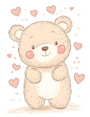 Fototapeta premium Adorable Teddy Bear Surrounded By Hearts