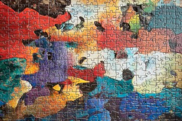 Abstract Colorful Jigsaw Puzzle Closeup Image