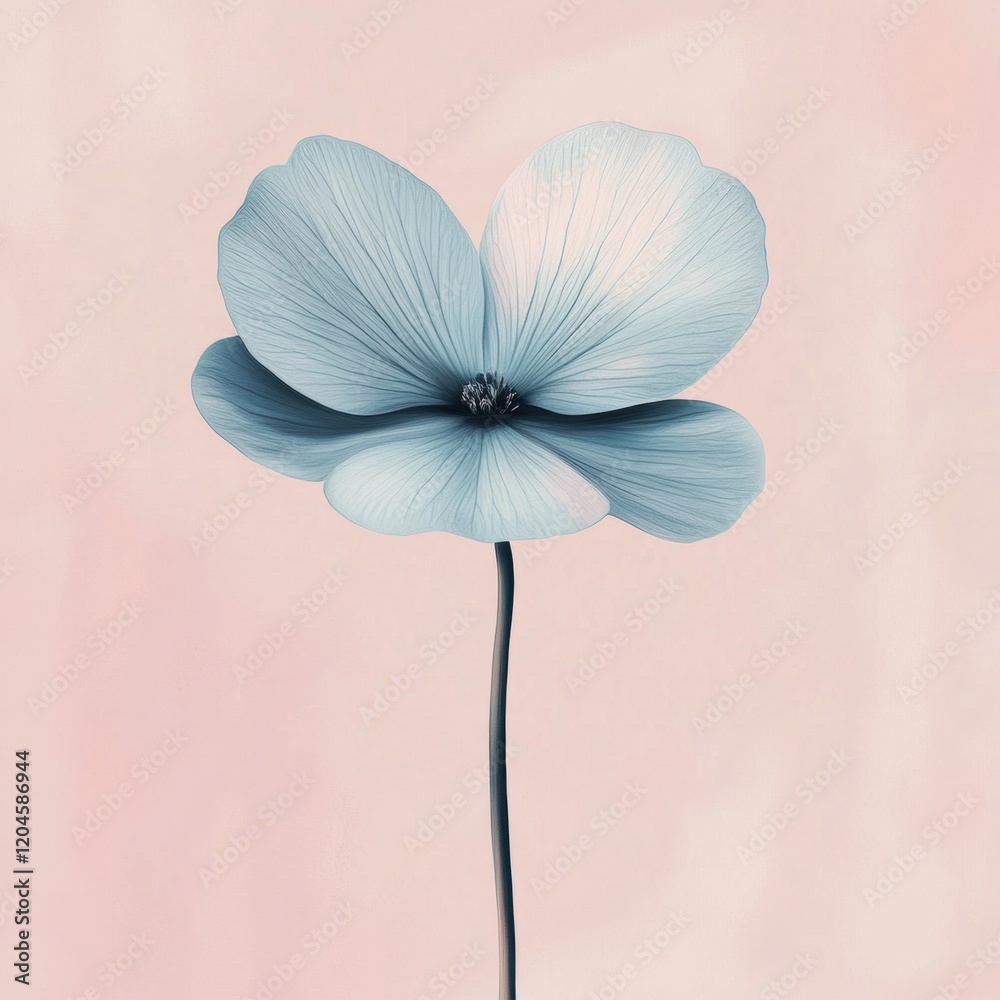Poster unique light blue flower stands tall with delicate petals on a soft pastel background in peaceful se