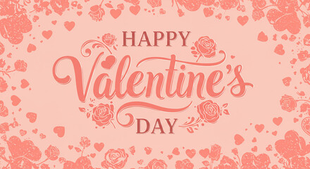 Happy Valentine s Day Greeting Card Design with Roses and Hearts