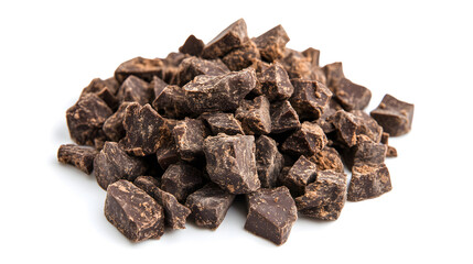 Obraz premium Pile of Dark Chocolate Chunks on White Background