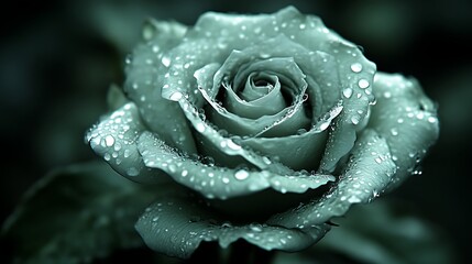 Dew Kissed Green Rose In Dark Surroundings