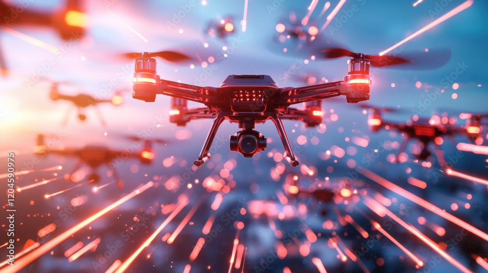 Leinwandbilder advanced drone swarm in action, showcasing high tech design and dynamic movement. scene captures exc