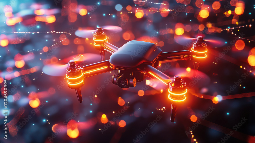 Leinwandbilder high resolution 3d render of advanced drone with glowing lights, showcasing its technology in vibran