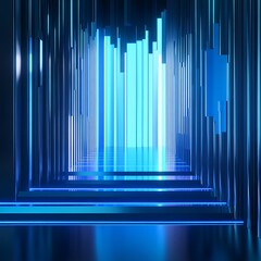 Fototapeta premium Abstract Blue Neon Corridor Digital Art