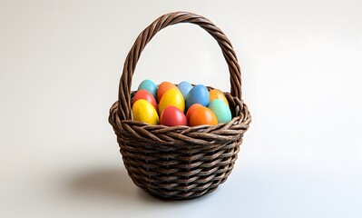 Naklejka premium Colorful Easter Eggs in a Wicker Basket