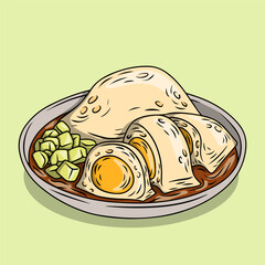 Delicious pempek kapal selam with sliced  of cucumber and cuko sauce