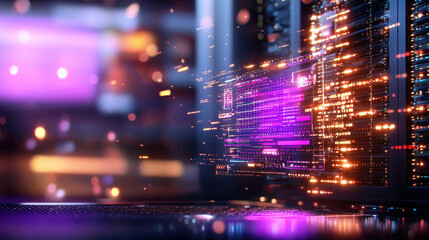 high resolution depiction of digital data analysis with glowing elements, showcasing technology and innovation in modern environment