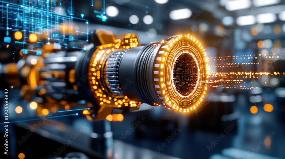 Aufkleber high resolution image of futuristic digital twin simulation showcasing advanced technology with glowing elements and intricate details. scene conveys innovation and precision