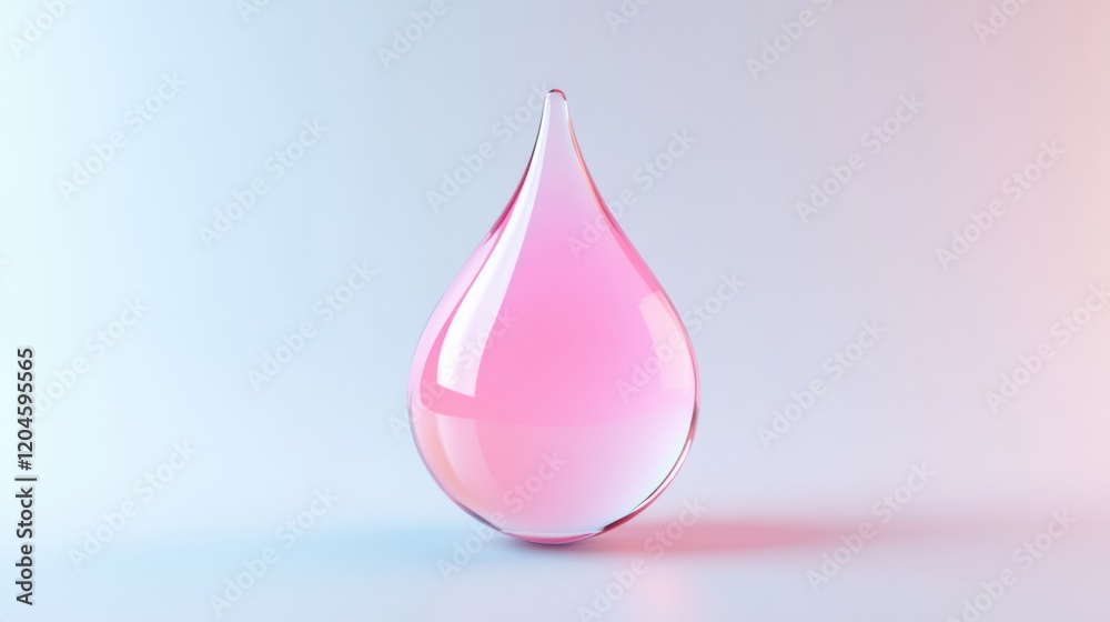 Fototapete Liquid drop in pink hue on soft gradient background demonstrating smooth contours and reflective qualities. Generative AI
