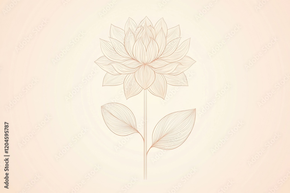 Poster elegant line drawing of a delicate flower with leaves on a soft background showcasing artistic flora