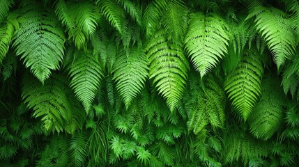 Lush green fern wall, nature background, botanical texture, ideal for design