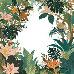 Jungle nature line illustration collection line vector illustration white background	