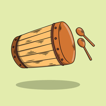 Hand-Drawn Wooden Drum with Mallets