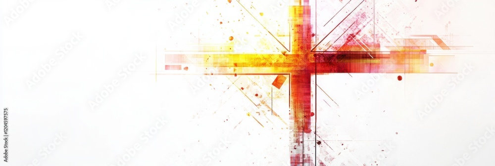Poster Bright abstract cross design with dynamic colors and geometric patterns representing faith and spirituality in contemporary art. Generative AI