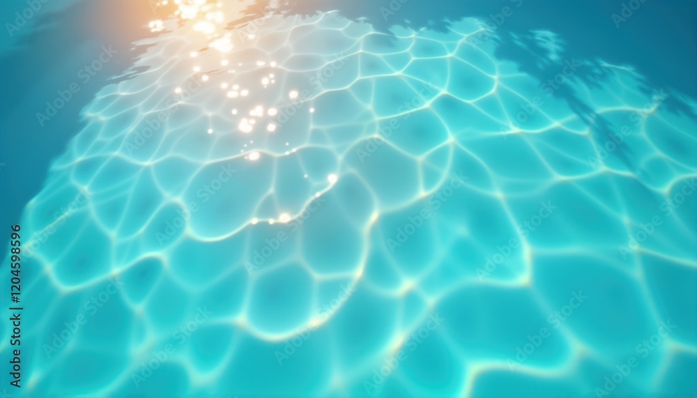 Poster outdoor swimming pool water surface shows gentle ripples and sparkling sunlight reflections. light b
